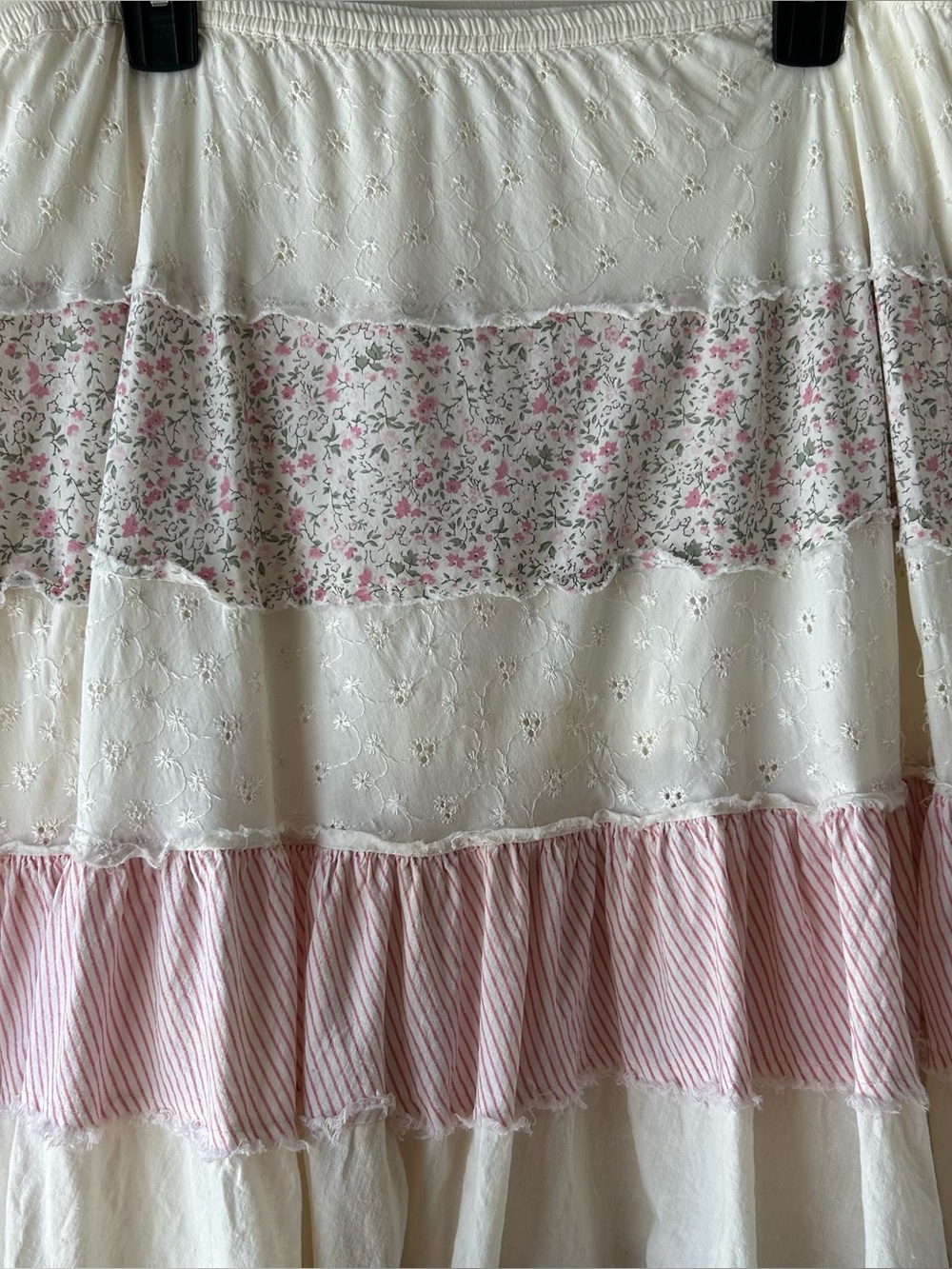 Vintage Y2K No Boundaries 100% Cotton Tiered Patchwork Ruffle Midi Skirt Pink L - Picture 5 of 9